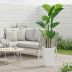 4.5FT Artificial Monstera Plant in White Tall Planter, Mini Fake Swiss Cheese Plant, Decorative Evergreen Tropical Floor Tree for Living Room Entryway Porch Office