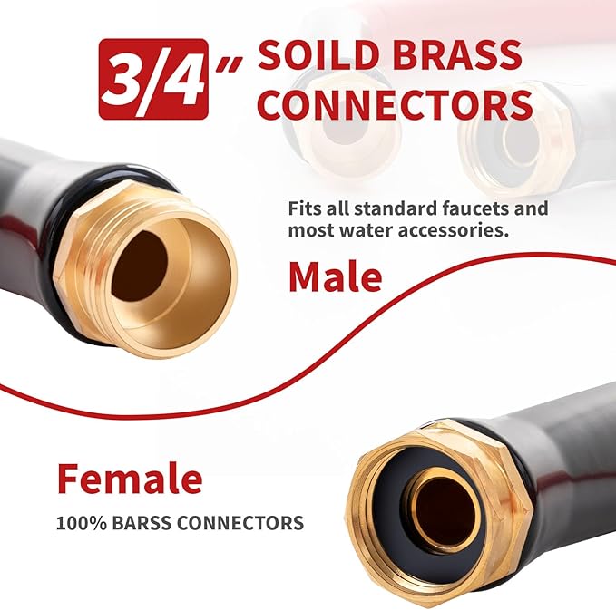Garden Hose 5 ft x 5/8” Hot Water Hose,-50°F to 190°F,Burst 600Psi Flexible & Lightweight Upgraded Rubber Hoses,3/4” Solid Fittings for All-weather Outdoor Lawn & Garden