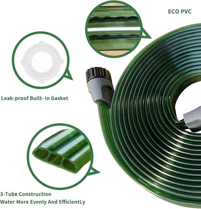 2026 Reinforced Sprinkler Hose & Soaker Hose for Yard - 50 FT Flat Garden Hose with Holes, Heavy Duty No-Kink Lawn Irrigation Hose (Includes Stakes, High Pressure Spray)