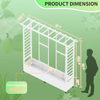 Raised Garden Bed with Trellis & Hanging Roof, Weatherproof Metal Planter Box with Wheels, Garden Arch Trellis for Outdoor Climbing Plants Vines Flowers, 74" H x 77" L x 17" W, White
