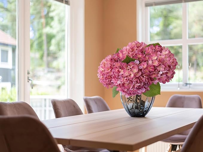 ZYTUYO 20" Real Touch Magenta Hydrangeas 4PCS Artificial Hydrangeas Latex Faux Flowers with Long Stem for Spring Living Room Home Table Centerpiece Kitchen Wedding Party Xmas Floral Decoration