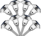 GIGALUMI 8 Pack Solar Pathway Lights, Solar Garden Lights Outdoor Warm White, Waterproof Led Path Lights for Yard, Patio, Landscape, Walkway (Stainless Steel)