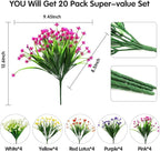 20 Bundles Artificial Fake Flowers, UV Resistant Faux Flowers Arrangement, Fake Plants Greenery Shrubs for Indoor Outdoors, Home Garden Patio, Porch, Hanging Planter, Window Box Farmhouse (5 Colors)