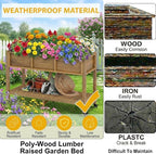 DWVO 47x18x31in Raised Garden Bed Outdoor HDPE with Legs and Lockable Wheels, Weather-Resistant Poly-Wood Elevated Planter Box, Double Tier Planters for Backyard Patio Balcony, Brown