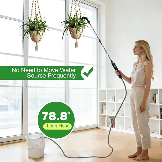High Reach Plant Waterer USB-C Rechargeable Cordless, Garden Hose Sprayer Wand with Telescopic (34 In),One-Touch Electric Gardening Tools Watering Wand, For High Hanging Plants Watering Devices