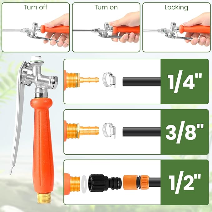 All Metal Replacement Sprayer Wand, Suitable for 1/2" Hose Quick Connector, 1/4" & 3/8" & 1/2" Brass Barb Spray Wand, Built-in Shut Valve Stainless Steel Spray Wand (29" Sprayer Wand)