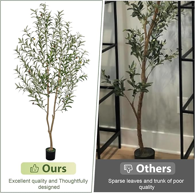 VIVATREES Artificial Olive Tree, 6FT Tall Faux Olive Tree with Pot, Artificial Plants with Natural Wood Trunk and Lifelike Fruits for Home Office Decor