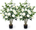 Artificial Camellia Tree 2 Pack 42" Faux Camellia Plant in Pot with 32 Blooming Flowers Fake Flower Tree Greenery Potted Plant for Indoor Outdoor Office Home Porch Decor White