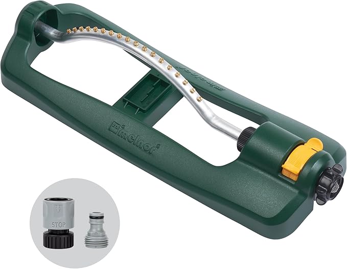 Melnor 65132AMZ TurboTek Turbo Oscillating Sprinkler with Brass Nozzles and QuickConnect Set, Green, Yellow, Black
