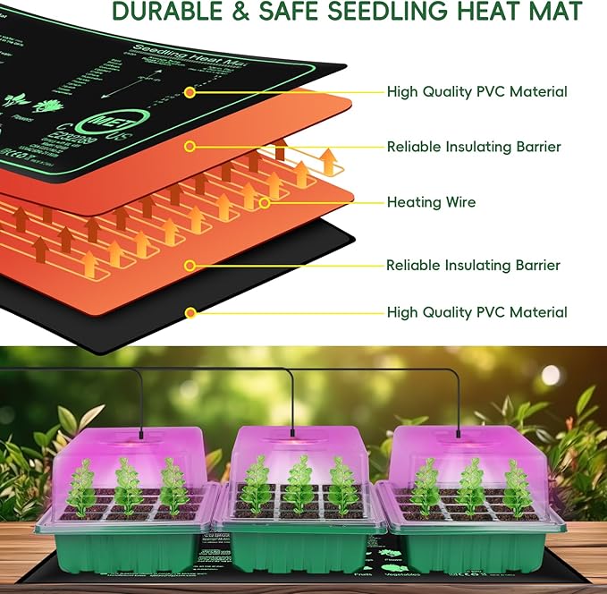 Verdenu 3PK Seed Starter Kit with Grow Light and Heat Mat, 36-Cells Indoor Large Seed Starter Tray with Humidity Dome, Adjustable LED Lighting for Seed Germination, Propagation of Vegetables