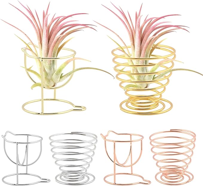 Kakalote 6pcs/pack Air Plant Holders, Geometric Metal Plants Stand Planter Shelves, Airplant Container Tillandsia Holder, Airplants Rack Tabletop Decor for Plant Lovers(cat + spring shape)