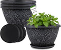 4 Pack 8 Inch Flower Pots for Outdoor Indoor, Plastic Plant Pots with Drainage Hole & Saucer, Lightweight Small Resin Flower Pot, Imitation Magnolia Pots for Garden House planters（Gray）