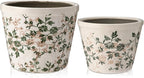 2 Pack Vintage Planter Large Ceramic Plants Pot 5.7/4.7 Inch Pastoral Floral Ice Crack Cottage Scroll Flower Vase Pot Indoor Plants Home Kitchen Decor Farmhouse Antique Decorative Gift