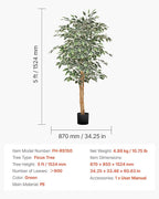 VEVOR 5FT Artificial Ficus Tree with Black Pot, Tall Faux Ficus Plant with Natural Wood Trunk and Realistic Green Leaves, Indoor Fake Silk Tree for Home, Office, Living Room, or Corner Décor