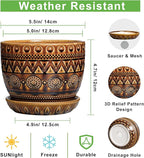 G EPGardening Ceramic Pot for Plants 5.5 Inch - Ceramic Plant Pot with Drainage Hole and Saucer, Boho Round Planter for Indoor Outdoor Plants, Plant Lover Gifts, Office Garden House Decor, Brown