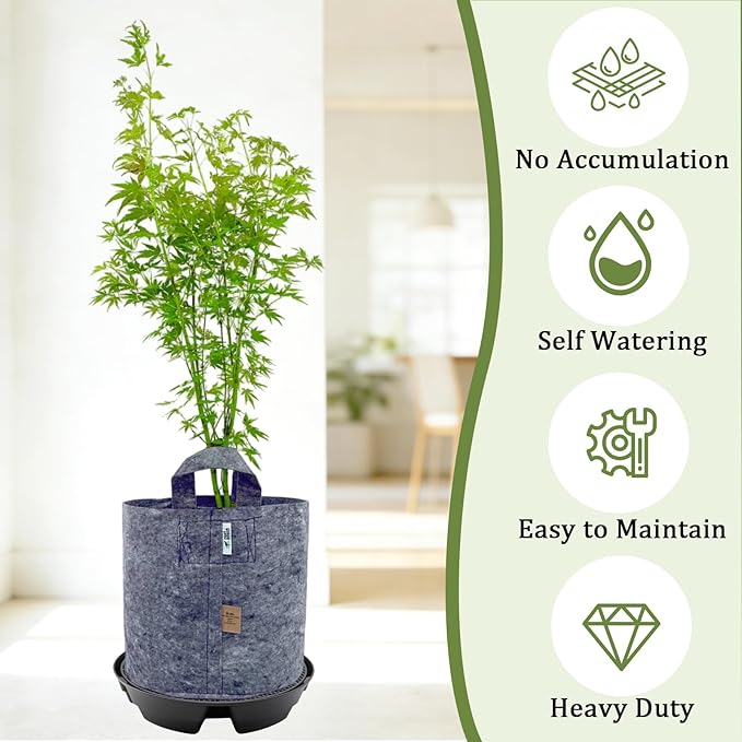 5-Pack 12" Self Watering Pots for Indoor Plants, Plastic Plant Saucer, Bottom Plant Water Catcher Tray, Indoor/Outdoor Greenhouse Garden Auto-Irrigation System for 5 Gallon Fabric Grow Bag