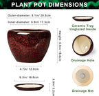 8 Inch Planter - Ceramic Plant Pots with Drainage Hole and Saucer, Decorative Plant Pots for Indoor Plants Outdoor, Round Planter, Modern Office Decor, Gifts for Gardeners, Red Leopard