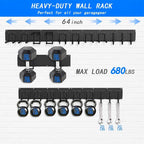 CBWLWJ Garage Tool Organizer Wall Mount, 64 inch Garage Wall Organizer, 680lbs Sturdy Garden Tool Organizer with 11 Adjustable Hooks, for Yard, Shed, Basement, Workshop(Black)