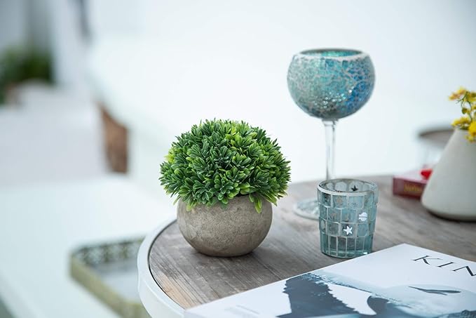Velener Artificial Boxwood Faux Plant Indoor- Topiary Small Desk Plant Decor for Bedroom Office Cubicle Shelf Decor Window Will Plant Shelf Decoration Dorm Kitchen Counter, Farmhouse Home Decor Accent