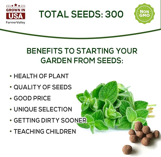 Oregano Seeds for Planting Home Garden Herbs - Individual Pack of 300+ Heirloom Seeds, Suitable for Outdoors, Indoors, and Hydroponics - Non-GMO, Non-Hybrid, Untreated, and USA Grown Variety