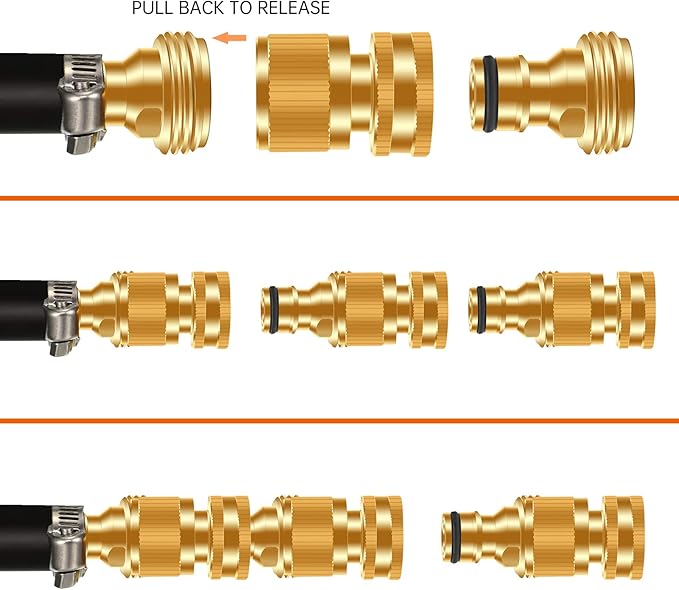 Garden Water Pipe Quick Connector, No-Leak 3/4 Inch GHT Thread Fitting Water Hose Male Adapter, Heavy-Duty Rust Resistant Brass Water Pipe Connect, Easy to Use (2 Male Connect）