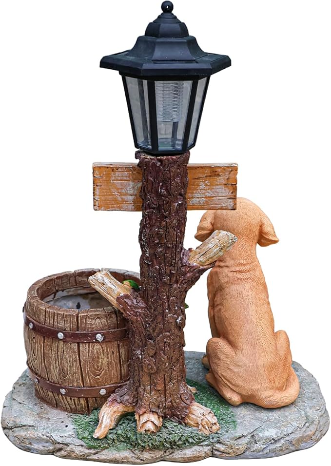 Animal Outdoor Statue Planter Solar Light Welcome Garden Sculpture Resin Flower Pot Decorative Porch Patio Yard Lawn Entryway Figurine with LED Lamp Rustic Plant Holder Ornament Courtyard (B)