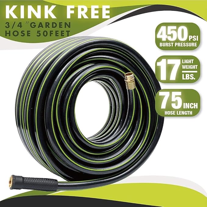 Worth Garden Hose 3/4 in. x 100 ft. - Heavy Duty Lightweight PVC Water Hose - Flexible, No Kink, Leakproof, Male to Female Fittings - 200PSI Work & 500PSI Burst, for Lawn, Gardening & Commercial Use
