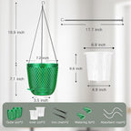 QCQHDU Self Watering Hanging Pots, 2 Pack 7.2 Inch Hanging Planters for Plants Indoor, Flower Pots with Drainage Holes and 3 Hooks Chains for Garden Home (Emerald)