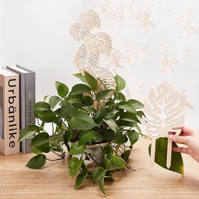 OLYCRAFT 4Pcs 2 Style Wood Plant Trellis Monstera Leaf Wood Trellis for Potted Plants Small Indoor Plant Trellis Wood Vine Plant Support for Climbing Plants Potted Plants Support - 9.8~15.6 inch Long