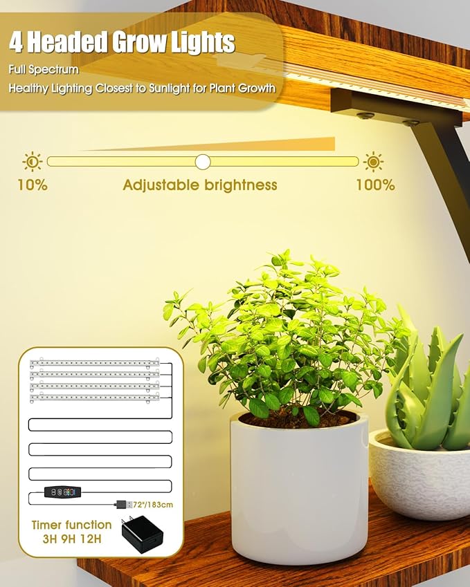 Zelvia 8-Tier Corner Plant Stand with Grow Lights – 65" Tall Metal Indoor Plant Shelf, Multi-Level Display for Plants & Flowers, Ideal for Bedroom Living Room Patio (with Roller)