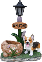 Animal Outdoor Statue Planter Solar Light Welcome Garden Sculpture Resin Flower Pot Decorative Porch Patio Yard Lawn Entryway Figurine with LED Lamp Rustic Plant Holder Ornament Courtyard (N)