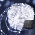 Brightown Solar Rope Lights, IP65 Waterproof 39FT 100LED Outdoor Solar String Lights Solar Powered Fairy Lights with 8 Lighting Modes for Party Garden Yard Home Holiday Tree Decoration, Pure White