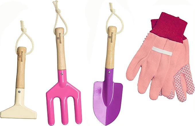 Kinderific Gardening Set, Tool Kit, for Kids, STEM, Includes Tote Bag, Spade, Watering Can, Rake, Fork, Trowel and Gloves (Princess Pink)