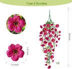 8 Pcs Fake Outdoor Artificial Flowers For Outdoors Uv Resistant, Plastic Flowers For Outdoors, Fake Hanging Plants Faux Flowers For Outdoor Planters, Silk Spring Flowers For Outside Porch（Rose Red）