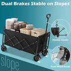 Collapsible Wagon Cart with Wheels Foldable: 500LBS Heavy Duty Folding Utility Wagon - Portable All Terrain Grocery Wagon Cart for Groceries Shopping Outdoor Camping Sports (Black-500Lbs)