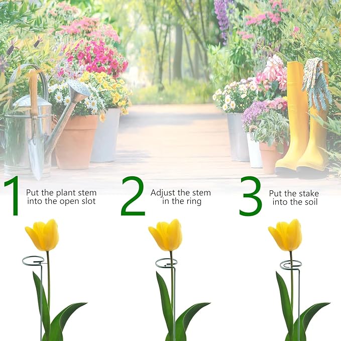 Thealyn 24 Inch 12 Packs Plant Support Stakes,Garden Single stemmed Plant Support Hoops, Plant Prop, for Flowers,Orchid, Tomatoes Peony Lily Rose (24 inch)