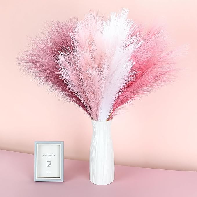 SeptCat 80 Pcs Pampas Grass Decor 21.7" Fluffy Pink White Violet Faux Short Pampas Grass Artificial Small Pompas Grass Flower Vase Filler for Home Wedding Decoration