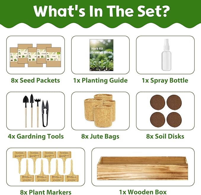 LUOJIBIE 8 Herb Indoor Garden Kit for Beginners, Complete Windowsill Growing Gifts Set, Mothers Day Gifts for Mom Women, Unique Christmas Birthday Gifts for Girls Boys Men Housewarming, Kitchen Decor
