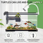 (Tank + Light + Filter Balls) Turtle Tank Kit, Turtle Tank Starter Kit,Bottom Drainage, Multi-Function Areas for Turtles, Crabs,Fishes, Amphibians,Reptiles. (11.81 × 7.88 × 7.88 Inch)
