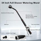 RESTMO Heavy Duty Full Metal Long Watering Wand, 24 Inches Gentle Soft Full Shower Sprayer Wand with Flow Control, Hose Wand for Hanging Baskets, Shrubs, Plants, Flowers, Garden and Lawn, Flash Black