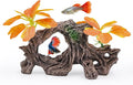 Fish Tank Decoration Aquarium Ornament with Silk Leaf Plants and Artificial Driftwood Cave Hideout Safe for Betta Fish