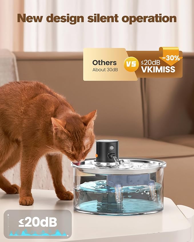 Battery Operated Cat Water Fountain: Wireless Pet Fountain with Filter | 108oz/3.2L Cordless Cat Dispenser with Motion Sensor Rechargeable Automatic Drinking Fountains for Cats Indoor -Plastic model