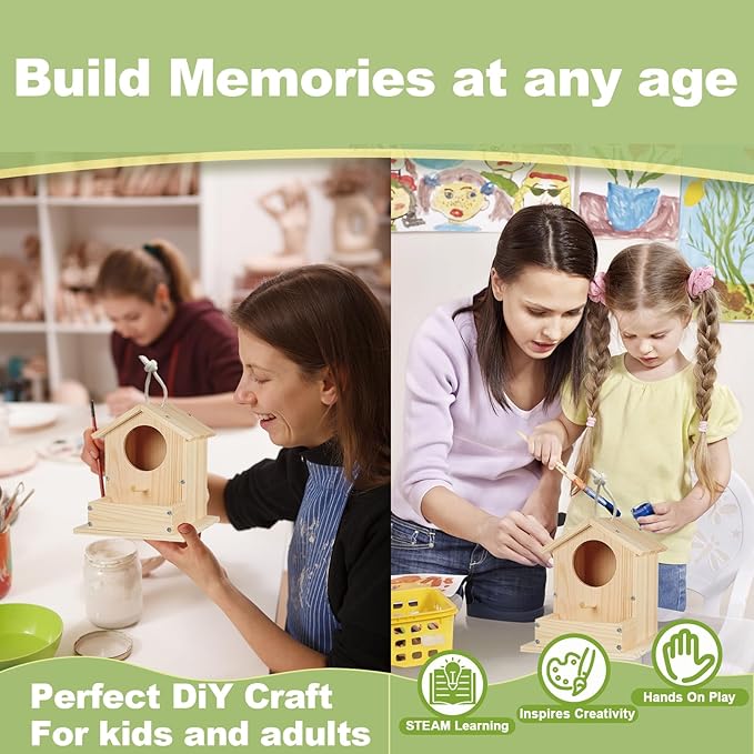 Bird House Kits for Kids Ages 4-8, Wooden DIY Birdhouse Kit, Outdoor Woodworking Crafts Freestyle Painting, Bird Houses for Outside with Paints & Brushes, Boy Girl Gift Christmas (2Pcs)