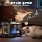 Veken Cordless Cat Water Fountain with Stainless Steel Tray & Secure Clips, 6 Filters + 6 Filter Sponges, 5200 mAh Battery Operated Pet Drinking Dispenser with LED Light, 85oz/2.5L Wireless Fountain