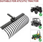 YITAMOTOR 48" Tow Behind Landscape Rake, 2" Receiver Lown Dethatcher Rack with 17 Steel Tines for ATV/UTV & 3-Point Hitch Systems Tractor, for Leaves, Debris, Grass, Pine Needles