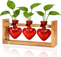 Nacome Plant Terrarium Propagation Stations: Mothers Day Gifts for Mom Plant Lovers Women Wife Daughter - 3 Bulb Glass Vase with Wooden Stand Tabletop for Hydroponics Garden Home Wall Decor(Red)