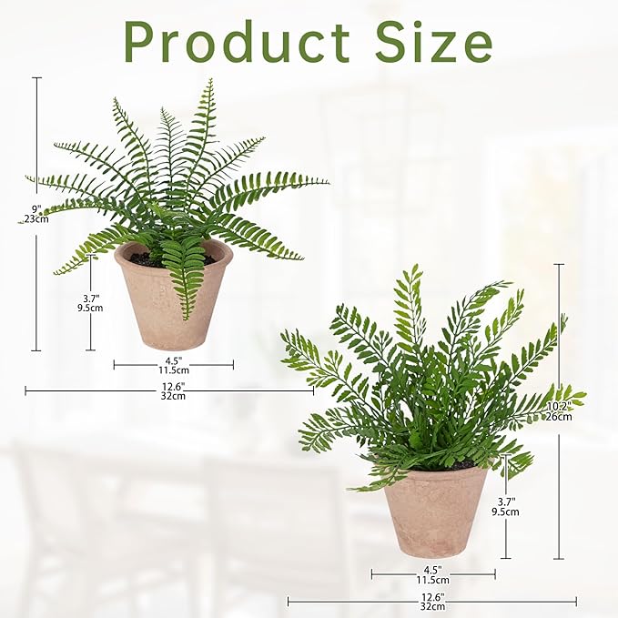 2 Pack Artificial Fern Potted Plant, Faux Fern Plant Small Fake Plants in Pot for Home Office Farmhouse Living Room Bathroom Kitchen Tabletop Desk Shelf Decoration