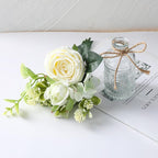 AFRITEE Faux White Silk Flower Arrangements - Centerpiece Table White Rose Flower Bouquet in Small Vase Set for Home Indoor Dining Room Wedding Centerpieces Coffee Table Decor