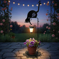 Solar Floor Lamp with Plant Stand Outdoor,Metal Black Cat Garden Decorations,Solar Lanterns Outdoor Front Porch Decor for Deck,Patio,Yard