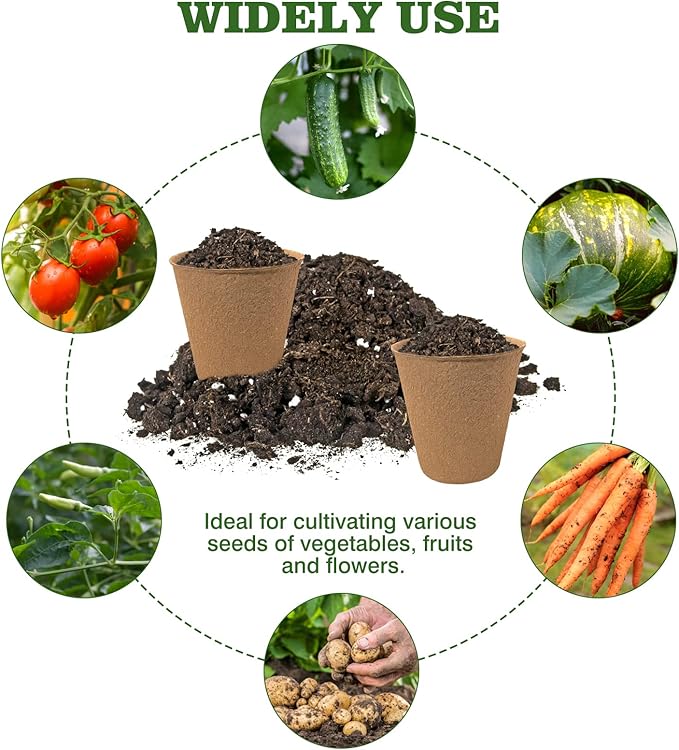 INCIKITI 40Pcs 3.15 Inch Peat Pots, Biodegradable Eco-Friendly Round Plant Seedling Starters Kit, Seed Germination Trays with 10 Labels for Flower Vegetable Tomato Saplings & Herb Germination, Khaki